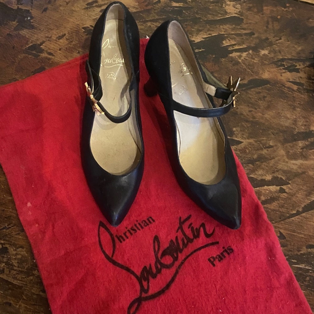 Christian Louboutin Black Heels with Gold Buckle